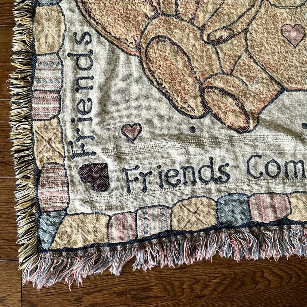Vintage 1993 Priscilla Hillman Teddy Bear Woven Tapestry Throw Blanket 46x68